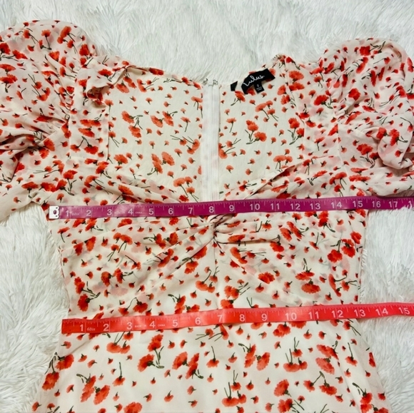 Lulus White + Red Floral Puff Sleeve Maxi Dress - Picture 5 of 6